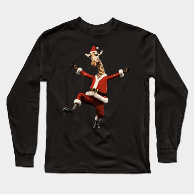 Christmas Funny Cute Giraffe Long Sleeve T-Shirt by Megadorim